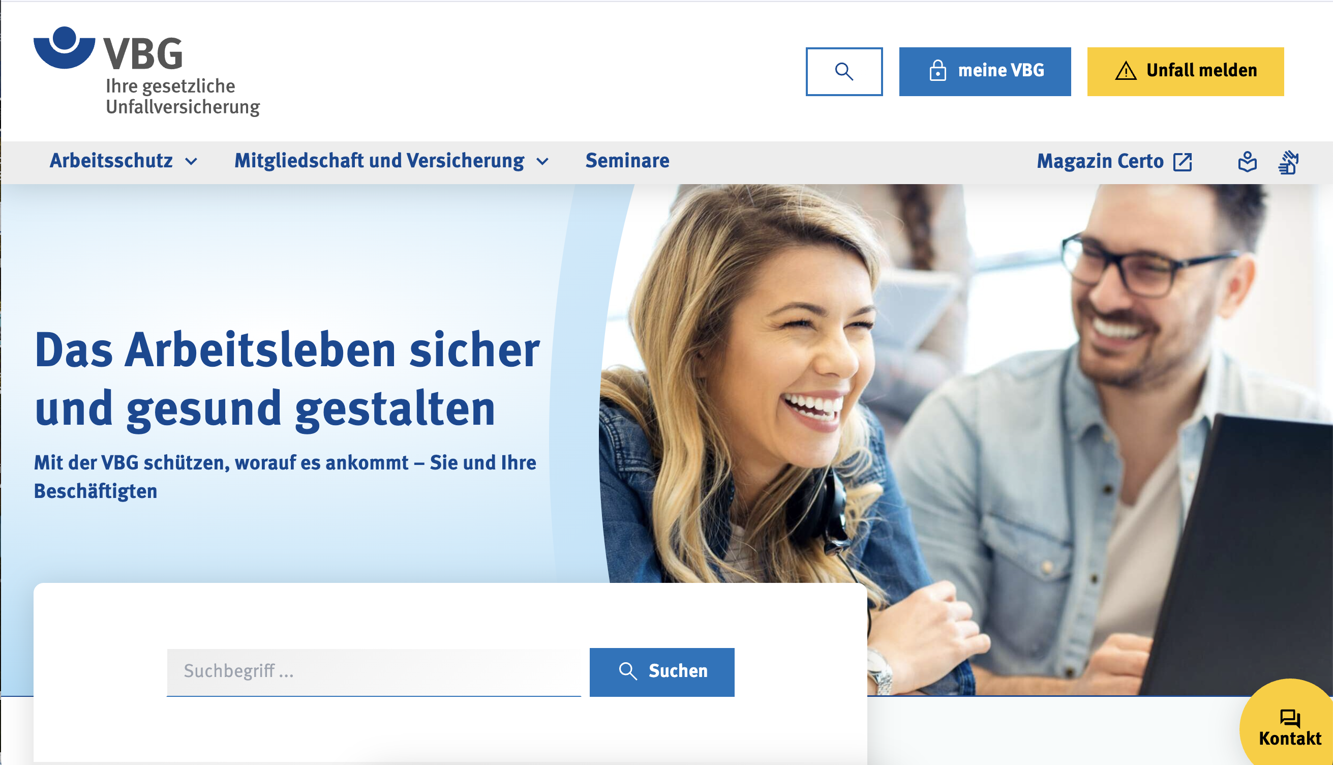 Ein guter Ausgangpunkt für jede Suche: Auf der VBG-Website werden alle Fragen zum Serviceangebot und den Leistungen der VBG beantwortet.